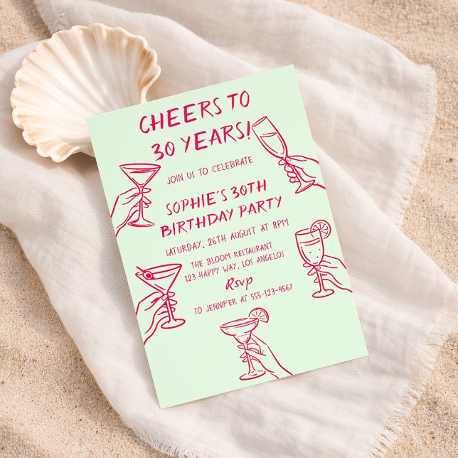 Convites Cheers to 30 Years Green Cocktail 30th Birthday (Criador carregado)