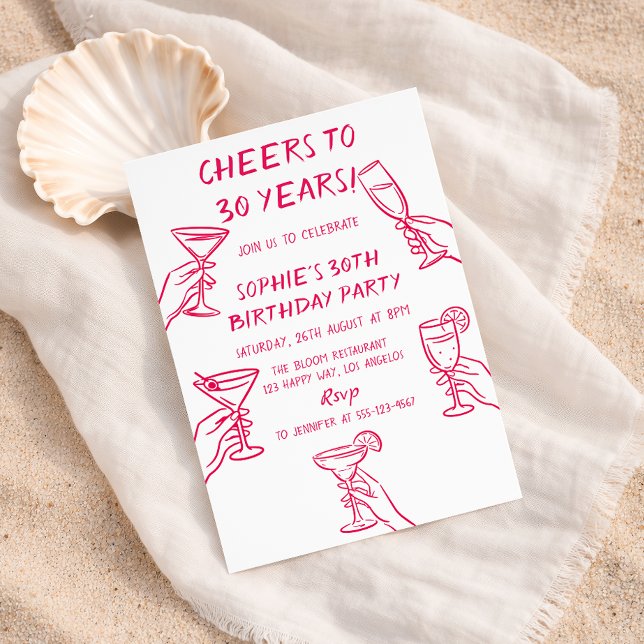 Convites Cheers to 30 Years White Cocktail 30th Birthday (Criador carregado)