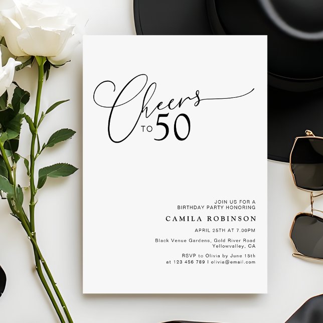 Convites Cheers to 50 Modern Script 50th Birthday Party (Criador carregado)