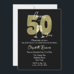 Convites Cheers To 50 Years Black Gold Birthday Party<br><div class="desc">Elegant black and gold “Cheers to 50 Years” design with faux gold number 50 and champagne glasses,  which can be customized with your own name and birthday/party date and details.</div>