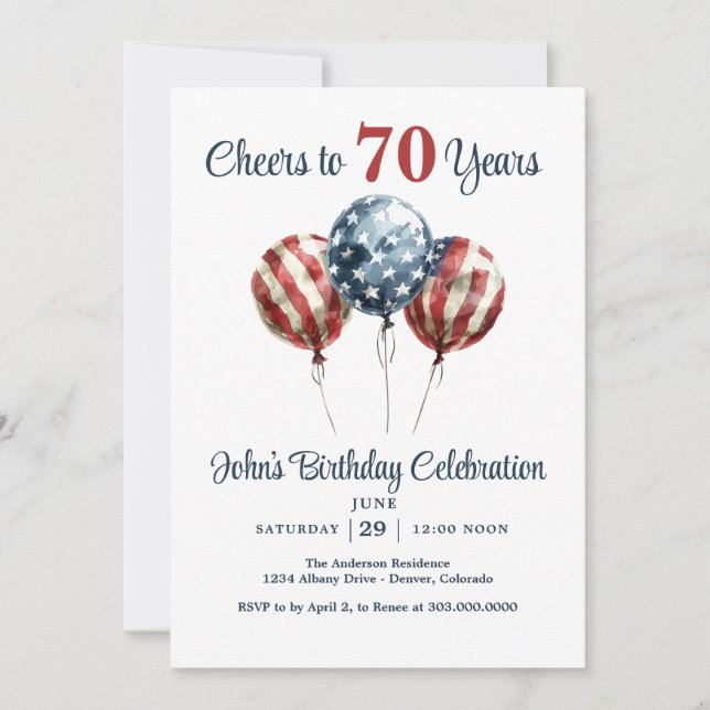 Convites Cheers to 70 Years Birthday Party Invitation (Frente)