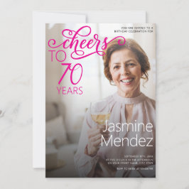 Convites Cheers To 70 Years Photo Overlay Birthday Party
