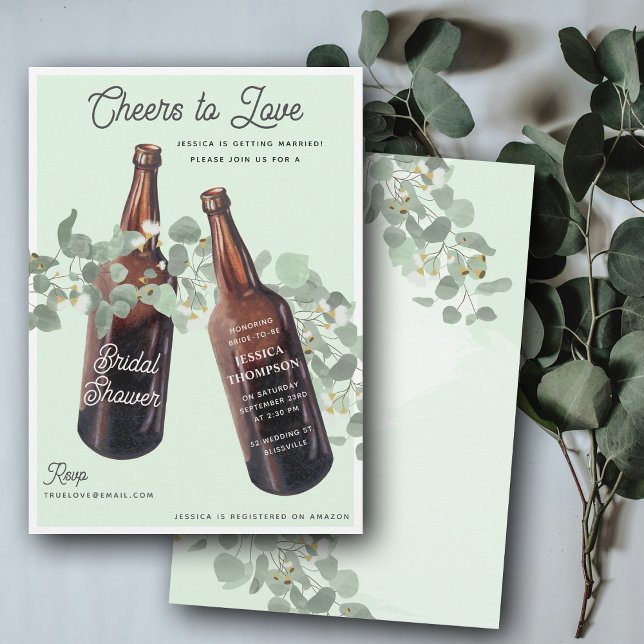 Convites Cheers to Love Greenery Beer Bridal Shower (Cheers to Love Greenery Beer Bridal Shower Invitation)