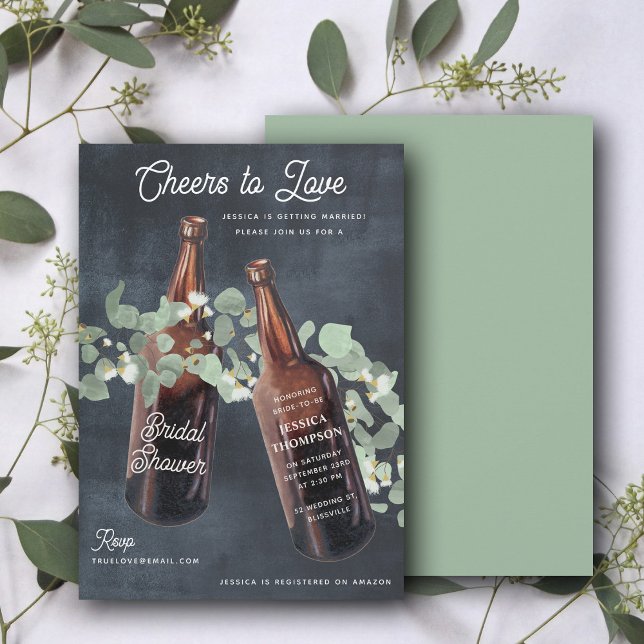 Convites Cheers to Love Greenery Beer Bridal Shower (Cheers to Love Greenery Beer Bridal Shower Invitation)