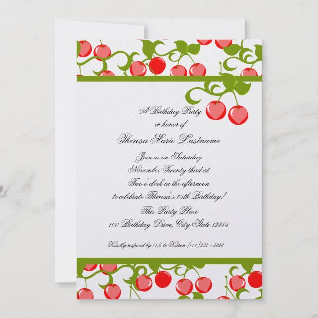 Convites Cheery Cherries Birthday (Frente)