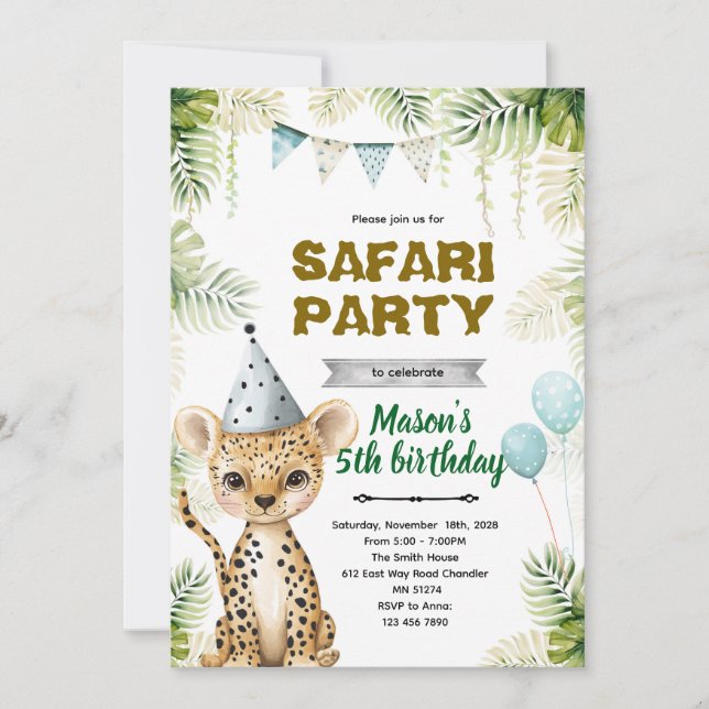Convites Cheetah Birthday Party Invitation (Frente)