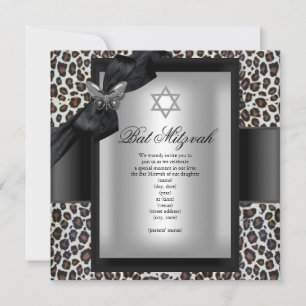 Convites Cheetah Borboleta Preta Bat Mitzvah