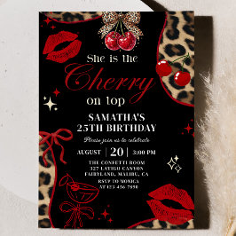 Convites Cheetah Coquette Cherry On Top Birthday Invitation