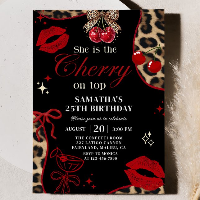 Convites Cheetah Coquette Cherry On Top Birthday Invitation (Criador carregado)