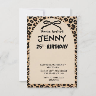 Convites Cheetah Print Custom Kids Birthday Invite Party 