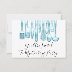 Convites Chef de Cozinha de Festa de Culinária Dourada Azul
