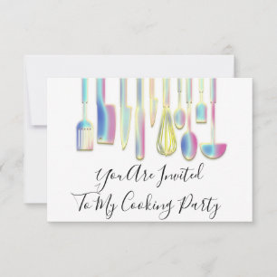 Convites Chef de Cozinha de Festa de Culinária Dourada Holo