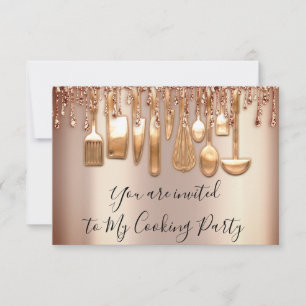 Convites Chef de Cozinha de Festa de Culinária Rosa Dourado