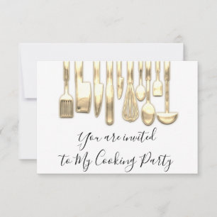 Convites Chef de Cozinha Festa Culinária Dourada Branca Dou