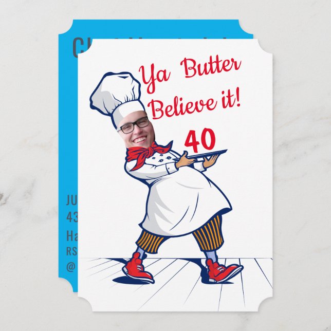 Convites Chef Engraçado Aniversário Cook Face Substituir Hu (Frente/Verso)