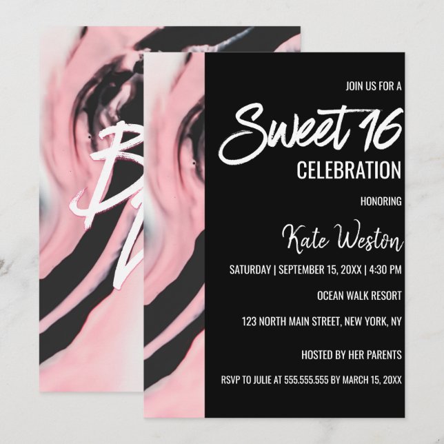 Convites Chefe Lady Pink Black Marble Pintado 16 (Frente/Verso)