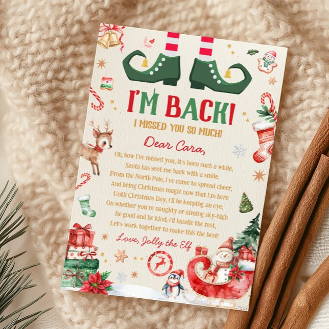 Convites Chegada do Elfo Natal Estou de Volta Carta (Christmas Elf Return I'm Back Letter Card
)