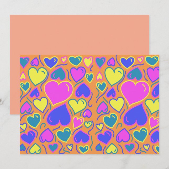 Convites Cheio de corações coloridos (Frente/Verso)