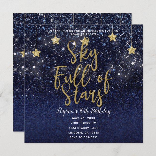 Convites Cheio do céu das estrelas Starry Night Dourado Par (Frente/Verso)