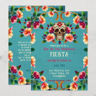 Convites 💀 🎉 Cheio do crânio de Rosas, Día de los Muertos