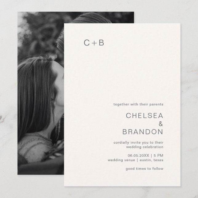 Convites Chelsea Ivory Modern Wedding (Frente/Verso)