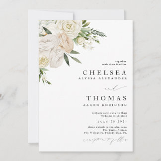 Convites CHELSEA Watercolor White Blooms Wedding Invitation