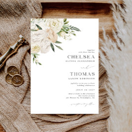 Convites CHELSEA Watercolor White Blooms Wedding Invitation