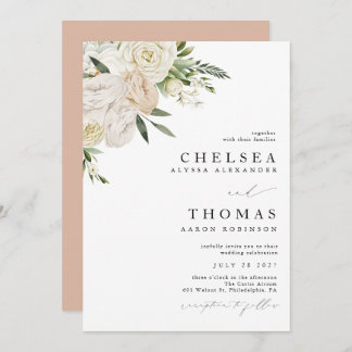 Convites CHELSEA Watercolor White Blooms Wedding Invitation