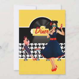 Convites Cheque preto e branco Diner amarelo nos anos 50