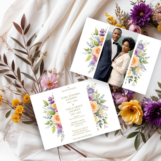 Convites Cherish Spring Floral Garland Double Funeral Photo (Cherish Spring Floral Garland Double Funeral Photo Invitations Cards. )