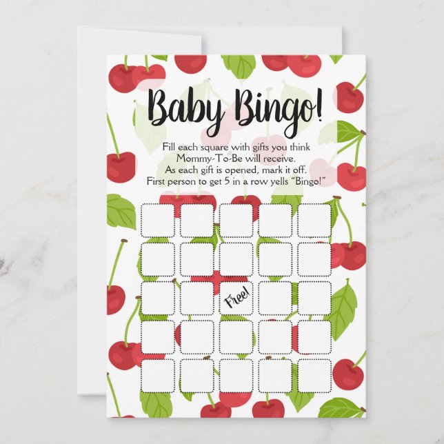 Convites Cherries Baby Bingo Chá Game Cherry Red (Frente)