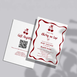 Convites Cherry Baby Shower 2-sided QR Code Registry Sweet