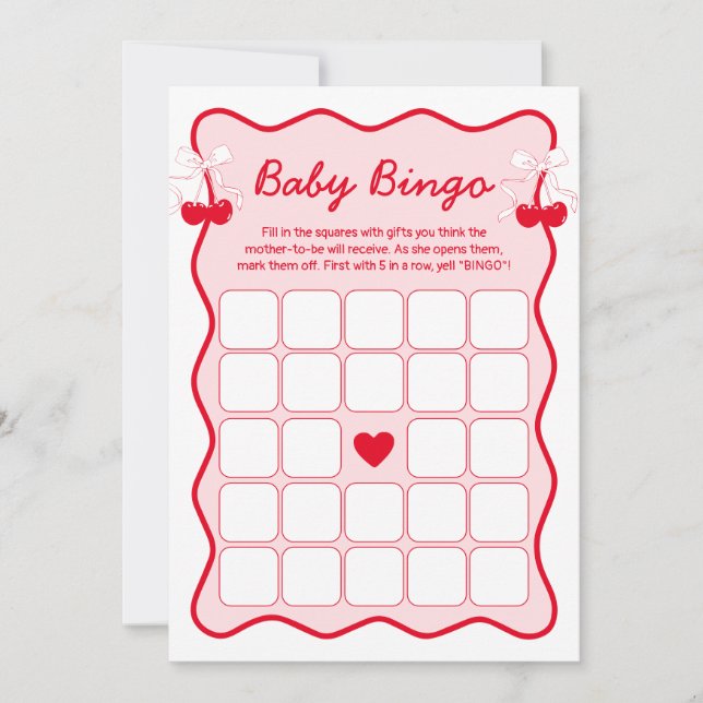 Convites Cherry Baby Shower Bingo Game Card (Frente)
