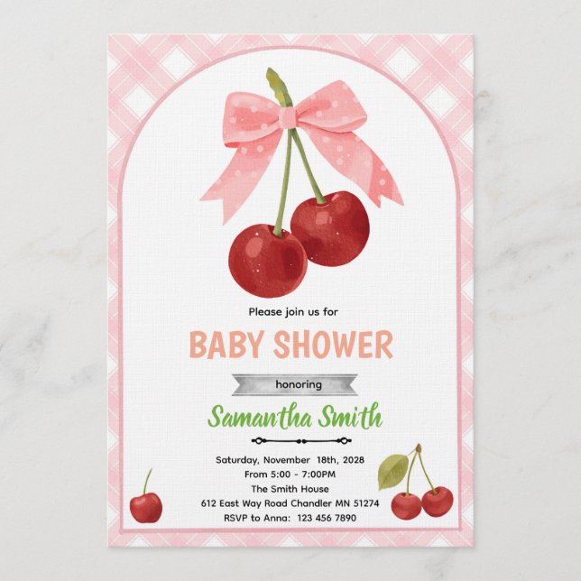 Convites Cherry baby shower invitation   (Frente)