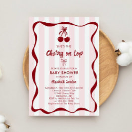 Convites Cherry Baby Shower Sweet Pink Stripes Cute Bow