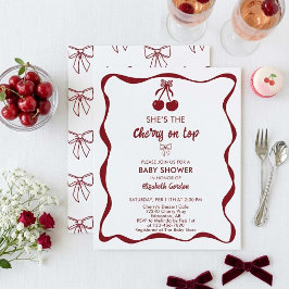 Convites Cherry Baby Shower Sweet Pink Stripes Cute Bow