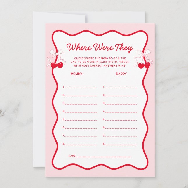 Convites Cherry Baby Shower Where Were They Game (Frente)