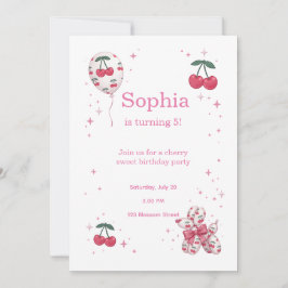 Convites Cherry Balloon Birthday Invitation Coquette Pink