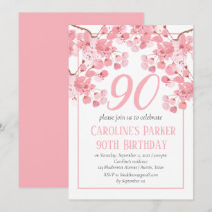 Convites Cherry Blossom 90 Rosa de Aniversário