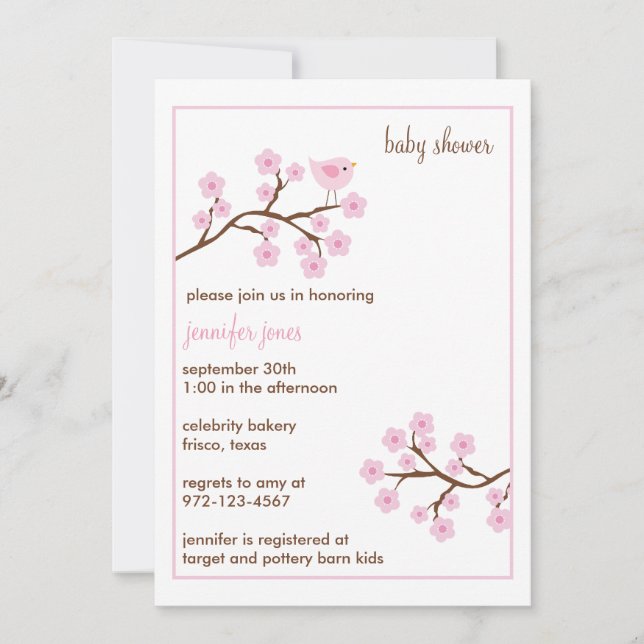 Convites Cherry Blossom Baby Shower (Frente)