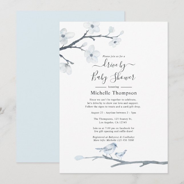 Convites Cherry Blossom Birsom Drive Floral Por Chá de fral (Frente/Verso)