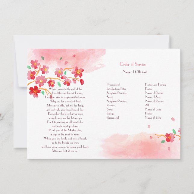 Convites Cherry Blossom Branch Serviço Memorial (Frente)