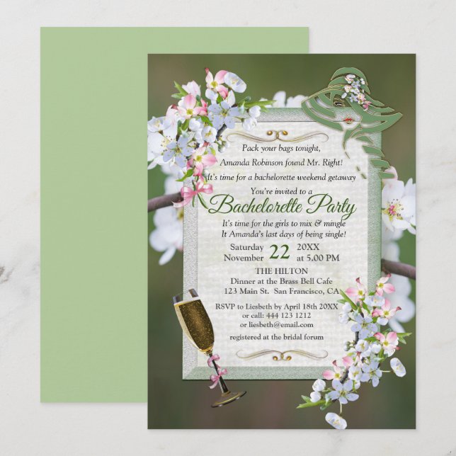 Convites Cherry Blossom Festa de solteira (Frente/Verso)