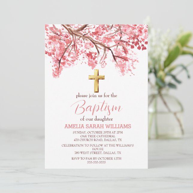 Convites Cherry Blossom Floral Elegante Rapariga Cruzada Ba (Em pé/Frente)