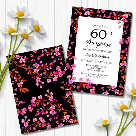Convites Cherry Blossom Floral Surpresa Preta Aniversário
