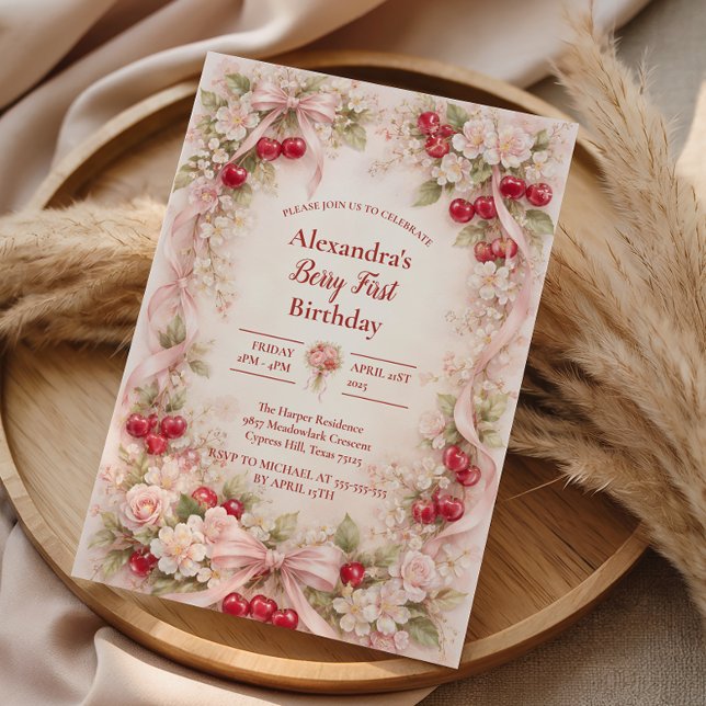 Convites Cherry Blossom Garden Girl 1st Birthday (Criador carregado)