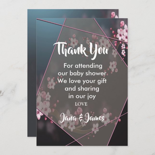 Convites Cherry Blossom Geométrico obrigado (Frente/Verso)