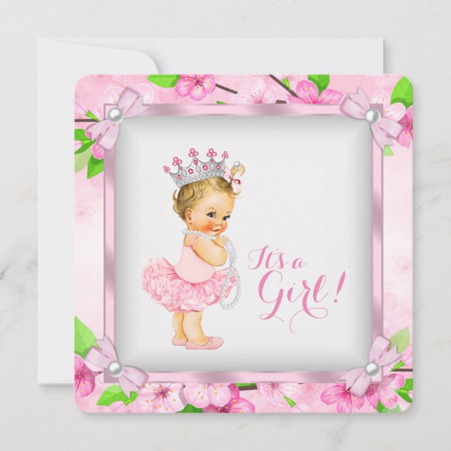 Convites Cherry Blossom Pearl Girls Tutu Chamada de Bebê (Frente)
