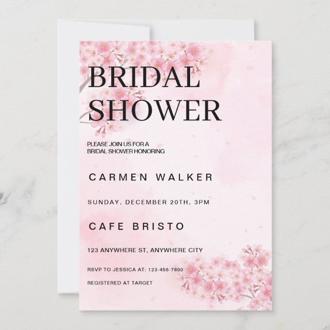 Convites Cherry Blossom Pink Sakura Chá de panela Floral (Frente)