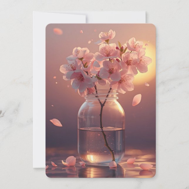 Convites Cherry Blossom Postcard - Elegant Hand-Drawn Sakur (Frente)